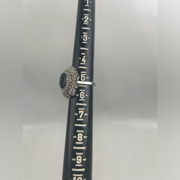 Vintage Panetta Sterling Rhinestone and Glass Onyx Ring Sz 5-1/2 - Picture 3 of 6